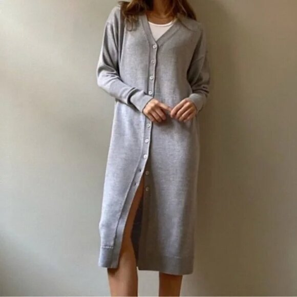 Aritzia Wilfred Utopia Wool Button Cardigan Midi Sweater Dress Grey Size XS - Picture 2 of 8